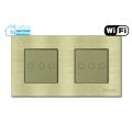 Thiết bị smarthome - Công tắc đèn Wifi mặt nhôm ba nút đôi Goman - vàng
