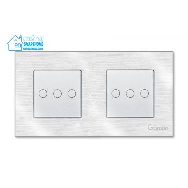 Thietbismarthome.com.vn - Công tắc đèn cảm ứng mặt nhôm ba nút đôi Goman - vàng