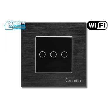 Thiết bị smarthome - Công tắc đèn Wifi mặt nhôm ba nút Goman đen