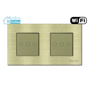 Thiết bị smarthome - Công tắc đèn Wifi mặt nhôm ba nút đôi Goman - vàng