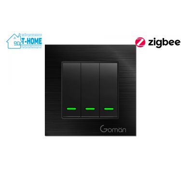 Thiết bị smarthome - Công tắc đèn zigbee mặt nhôm 3 nút Goman black