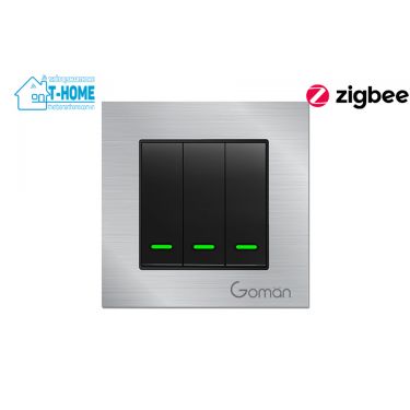 Thiết bị smarthome - Công tắc đèn zigbee mặt nhôm 3 nút Goman white