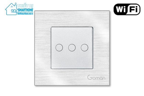 Thiết bị smarthome - Công tắc đèn Wifi mặt nhôm ba nút Goman trắng