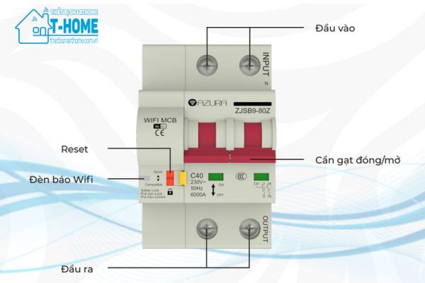 Thiết bị smarthome T-Home - CB thông minh WIFI 1 pha 40A Azura 2