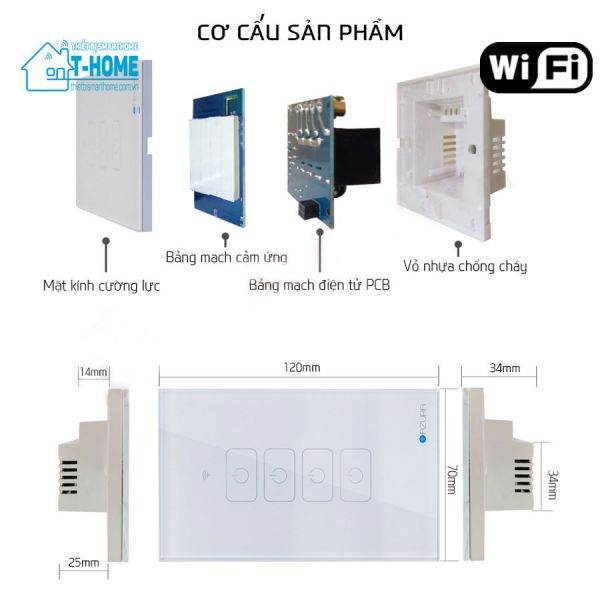 Thiết bị smarthome - Công tắc thông minh wifi Azura 4 nút 4